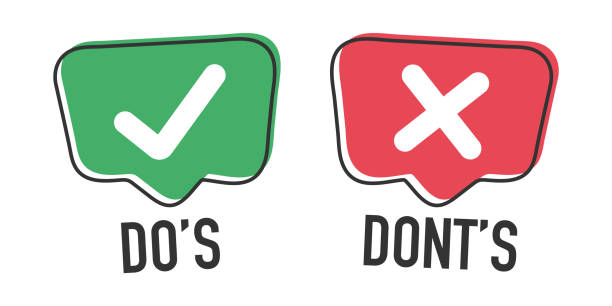 lakukan dan jangan atau ikon baik dan buruk dengan simbol positif dan negatif - do dont ilustrasi stok