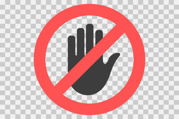 berühren sie symbol nicht. verbotene handzeichen, kein eintrag nicht berühren, nicht abstoßen, grenzen, vektor icon - berühren stock-grafiken, -clipart, -cartoons und -symbole