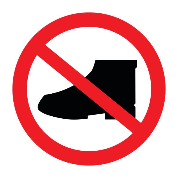Do not walk in shoes Do not walk in shoes sign icon. bare feet stock illustrations