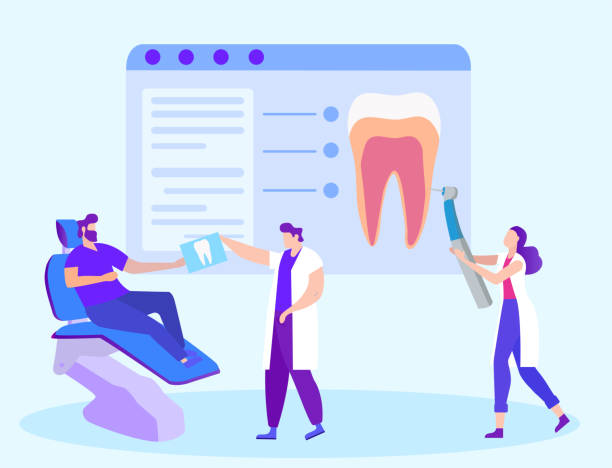 ilustrações de stock, clip art, desenhos animados e ícones de doctor dentist gives snapshot tooth to patient. - aluno dentista