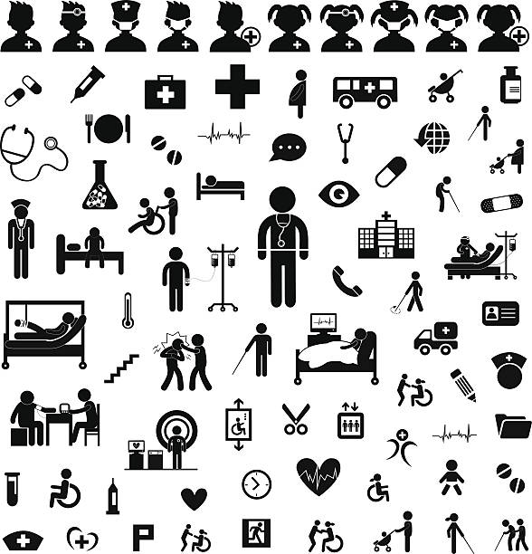 Doctor icon and hospital Doctor icon and hospital on white background laboratory silhouettes stock illustrations