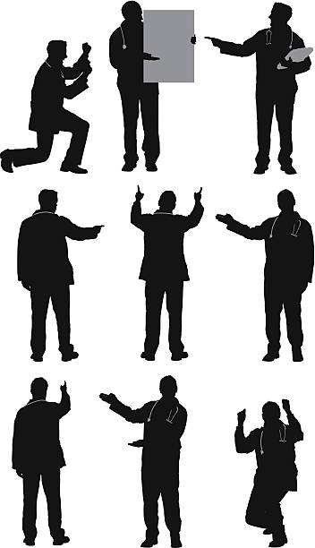 Doctor in different poses Doctor in different poseshttp://www.twodozendesign.info/i/1.png doctor silhouettes stock illustrations