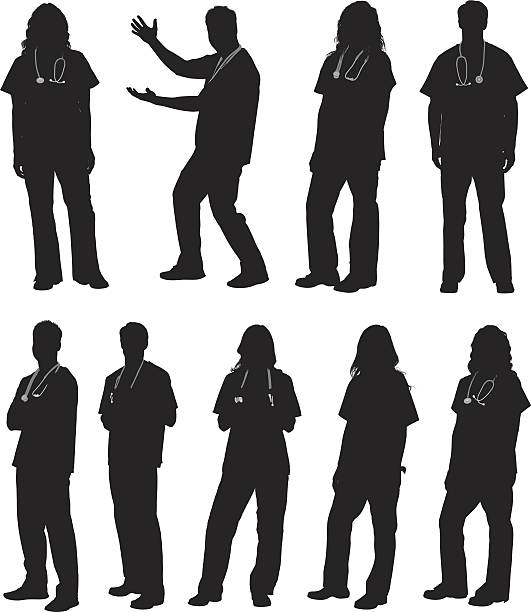 Doctor in various actions Doctor in various actions doctor silhouettes stock illustrations