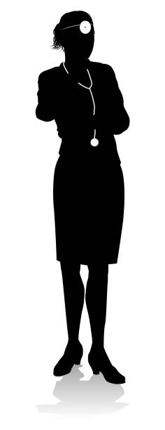 Doctor Woman Silhouette A silhouette woman doctor in a thinking pose doctor silhouettes stock illustrations