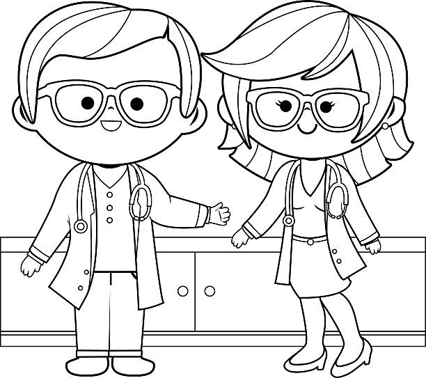 Doctors Coloring Book Page Vector Art Illustration