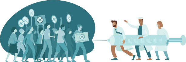 Doctors fighting against Anti Vaccination movement. Anti-Vaccine and Mandatory Immunization Protest Refusal. People Characters Rejecting Preventive Medicine. Doctors fighting against Anti Vaccination movement. Anti-Vaccine and Mandatory Immunization Protest Refusal. People Characters Rejecting Preventive Medicine. Flat vector concept Illustration anti vaccination stock illustrations