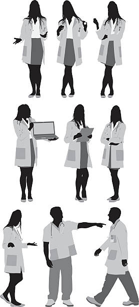 Doctors in various action Doctors in various actionhttp://www.twodozendesign.info/i/1.png doctor silhouettes stock illustrations
