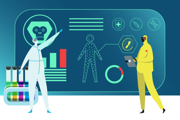 ilustraciones, imágenes clip art, dibujos animados e iconos de stock de médicos que investigan la ilustración vectorial plana de la viruela del mono - monkeypox vaccine