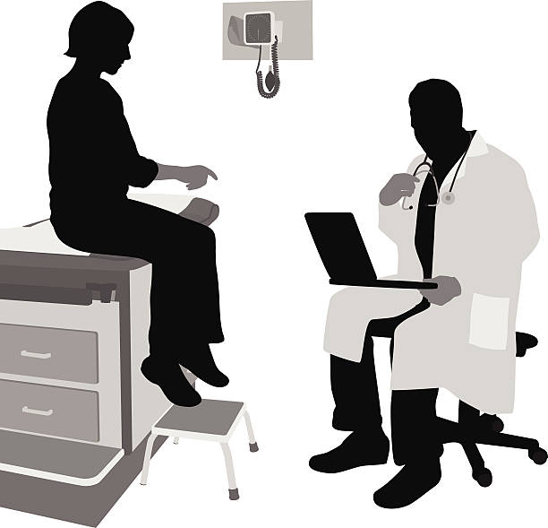 Doctor'sNotes A doctor reviews a patient's symptoms with her. doctor silhouettes stock illustrations
