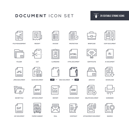 Document Editable Stroke Line Icons