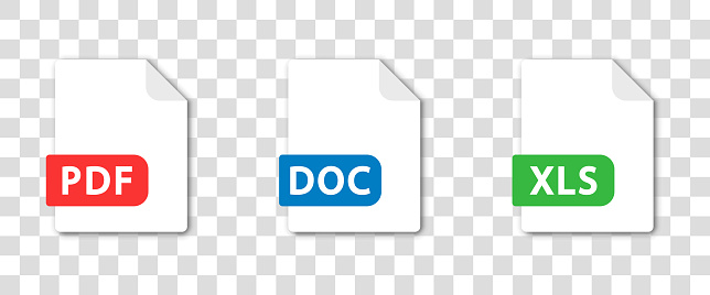Document file icons. Doc, Pdf, Xls flat icon. Vector illustration.