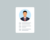 Document list with a profile picture of a man with tick check marks for positive reviews vector