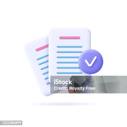 istock Documents icon. Stack of paper sheets. Confirmed or approved document. Business icon. 3d vector illustration. 1322384899
