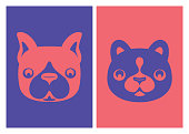 vector illustration of dog and cat heads icons