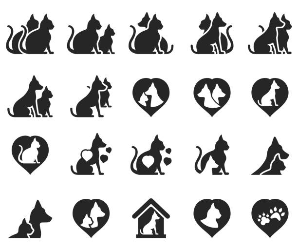 hund und katze icon set - tatze katze freisteller stock-grafiken, -clipart, -cartoons und -symbole