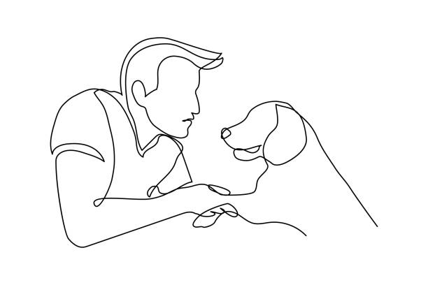 взаимодействие собаки и владельца - одно животное stock illustrations