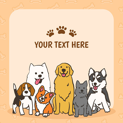 Dog Breeds Frame Background vector illustration. Group of Dog sitting