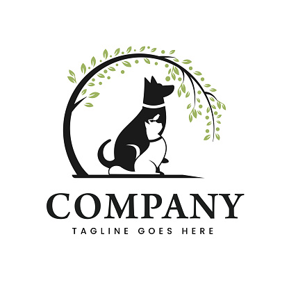 Dog, cat and bird pet logo symbol design illustration with tree logo template, template, symbol, icon