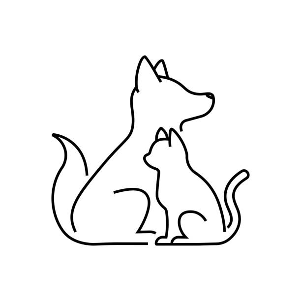 illustrazioni stock, clip art, cartoni animati e icone di tendenza di cane gatto animale domestico cura contorno linea linea grafica monoline logo icona vettoriale - dog and cat