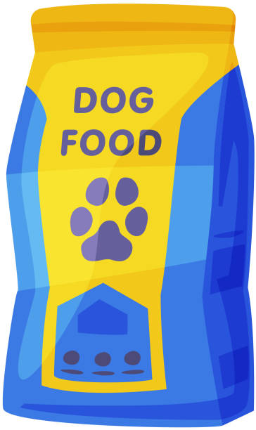 ilustrações, clipart, desenhos animados e ícones de embalagem de ração para cães, animal animal seco saco de comida enlatada desenho animado estilo ilustração vetor em fundo branco - ração