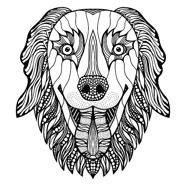 Dog Head Coloring Vector For Adults Illustrations, Royalty-Free Vector