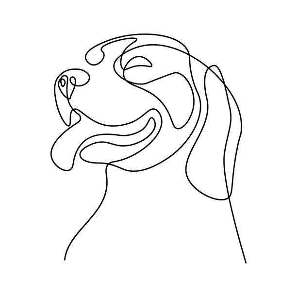 Dog line portrait Dog portrait in continuous line art drawing style. Black linear sketch isolated on white background. Vector illustration animal body part stock illustrations