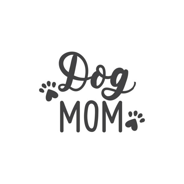 Dog mom calligraphy inscription with paw footprint Dog mom calligraphy inscription with paw footprint vector illustration. Handwritten text card or tshirt print. Doggie lovers logotype, decorative font quotes about family love stock illustrations