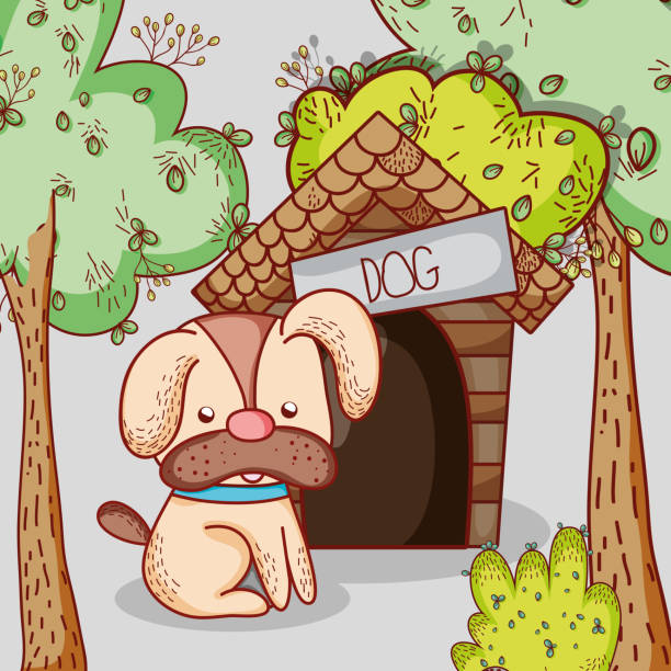 Dog on house doodle cartoon vector illustration graphic design