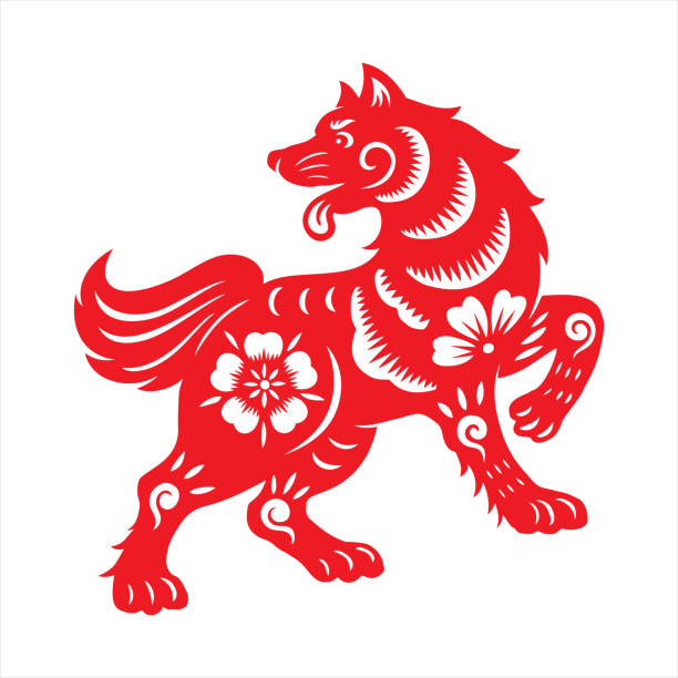 Dog paper-cut 2018, year of the dog, happy new year, lunar new year, chinese new year, korean new year, Tet, dog paper-cut year of the dog stock illustrations