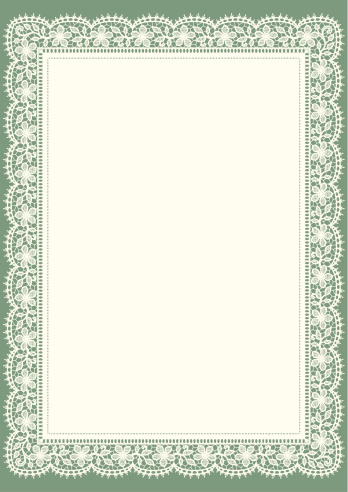 Doily. White Lace. Floral Frame. Green Background.