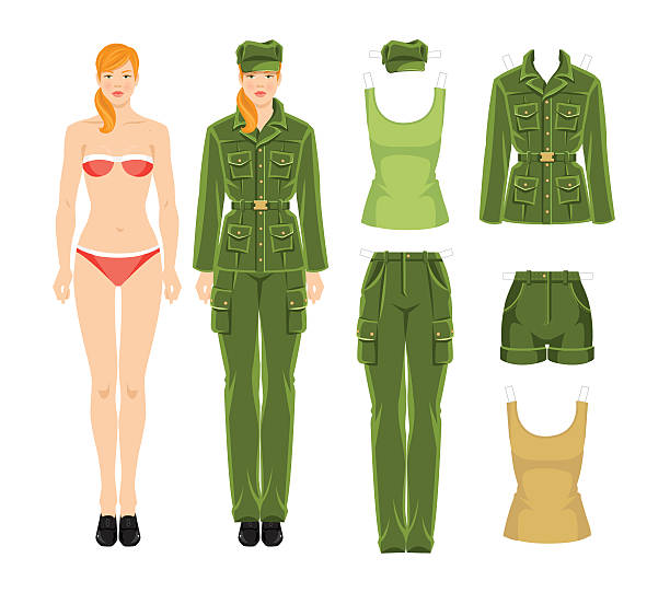 бумажная кукла с одежду в стиле милитари. - women's military fashion s...