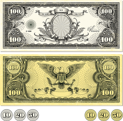 Dollar Bill Design in two color variations, front side, back side. Eps9