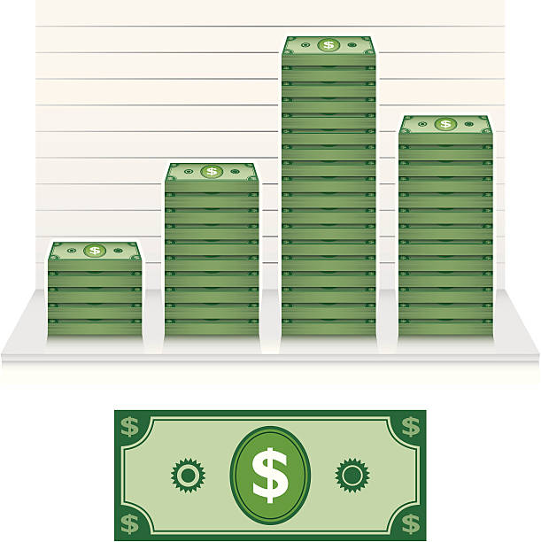 Dollar bill graph. Stacked dollar bills making a graph. stack of money stock illustrations