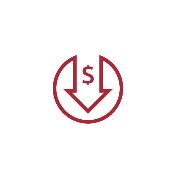 dollar decrease icon. Money symbol with arrow stretching rising drop...