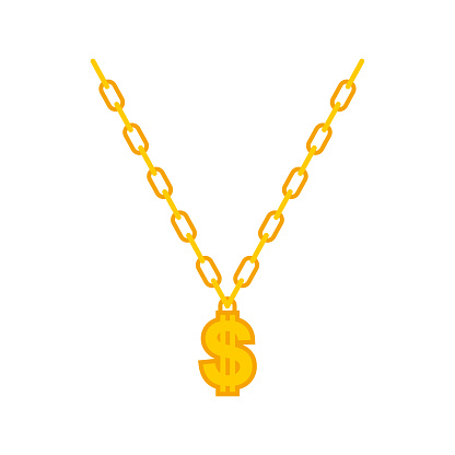 Dollar on gold chain. Rapper necklace. vector illustration