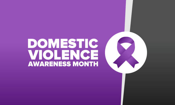 10月家庭暴力宣傳月。在美國慶祝一年一度。意識紫色絲帶。團結日。預防運動。制止虐待婦女。海報、橫幅和背景。向量 - 國家名勝 插圖 幅插畫檔、美工圖案、卡通及圖標