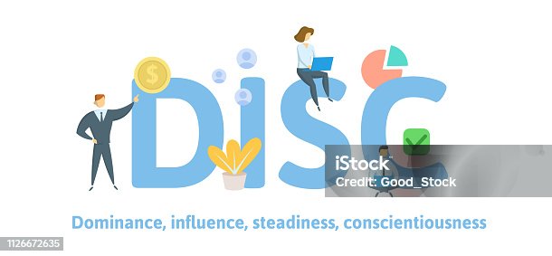 istock DISC, Dominance, Influence, Steadiness, Conscientiousness. Concept with keywords, letters, and icons. Flat vector illustration. Isolated on white background. 1126672635