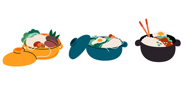 Donabe hot pot isolated vector illustration. Asian food.