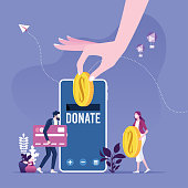 Donating money by online payments. Charity fundraising concept.