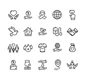 Donation Signs Black Thin Line Icon Set Include of Heart and Hand. Vector illustration of Charity Icons
