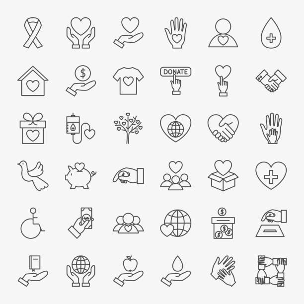 spenden ehrenamtliche linie icons set - altruismus stock-grafiken, -clipart, -cartoons und -symbole