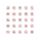 Set of do not sign outline vector icons. Every icon is grouped. Editable stroke.