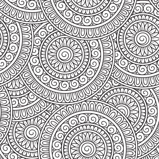 Doodle background in vector with doodles, flowers and paisley. Doodle background in vector with doodles, flowers and paisley. Vector ethnic pattern can be used for wallpaper, pattern fills, coloring books and pages for kids and adults. Black and white. coloring pages stock illustrations