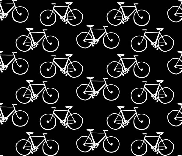 Doodle Bicycle Seamless Pattern Black and white seamless pattern with bicycle in sketchy style. cycling patterns stock illustrations