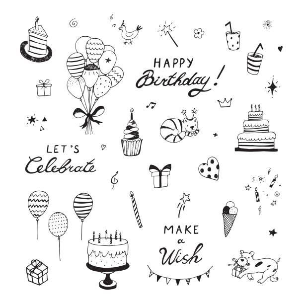 Doodle Birthday It's the most wonderful time of the year - the birthday party is about to begin! birthday cake stock illustrations
