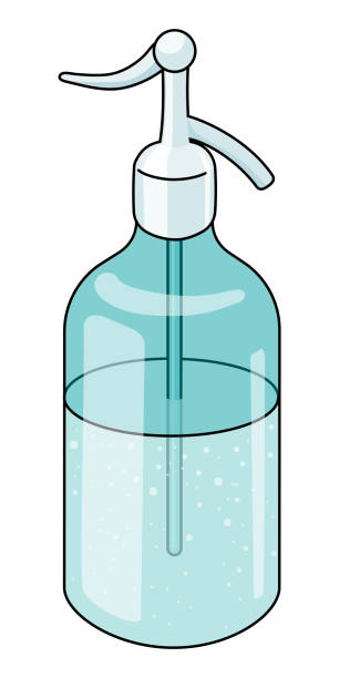 Doodle cartoon style sparkling carbonated water in a blue siphon bar tool. For card, stickers, posters, bar menu or cook book recipe. Doodle cartoon style sparkling carbonated water in a blue siphon bar tool. For card, stickers, posters, bar menu or cook book recipe siphon stock illustrations