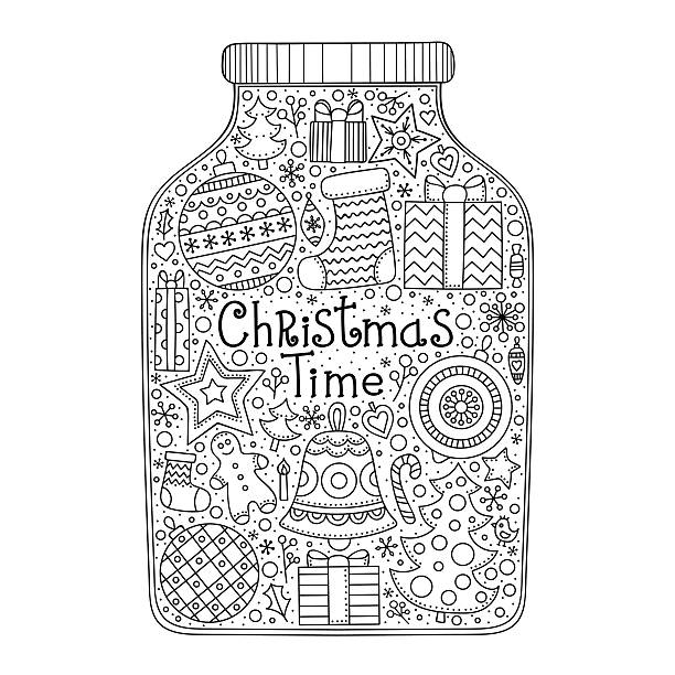 illustrations, cliparts, dessins animés et icônes de griffonnage pot de noël - hand draw jar