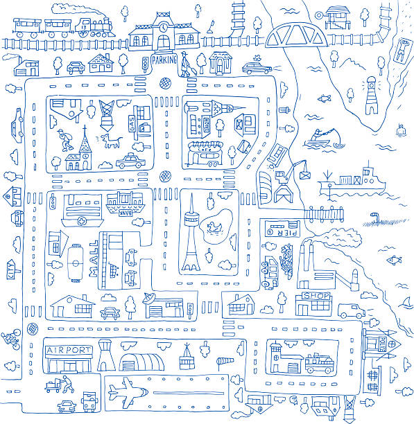 Doodle city map. Isolated. Doodle city map. Isolated. map drawings stock illustrations