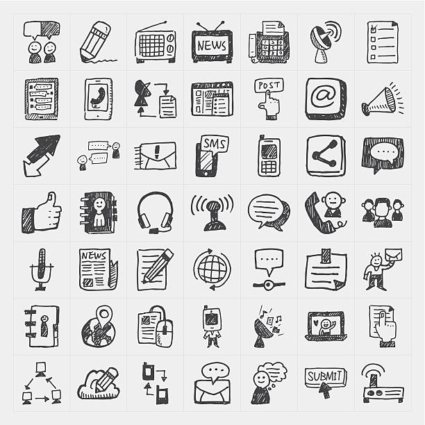 doodle communication icons set doodle communication icons set paper drawings stock illustrations