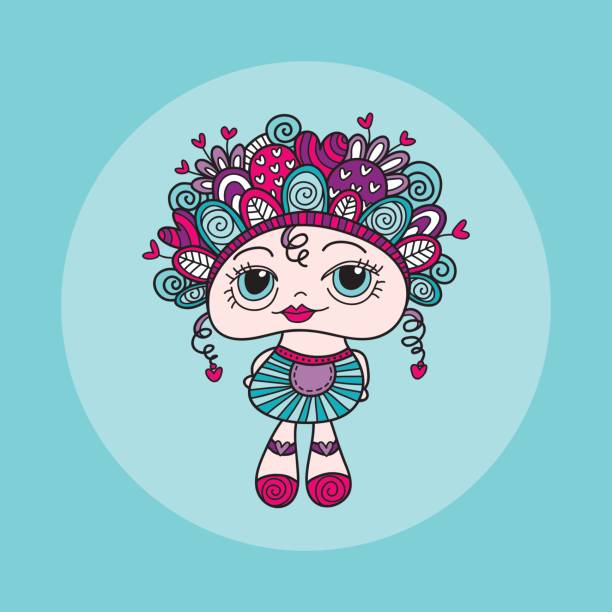 Doodle Doll with Hearts Hand Drawn Doodle Vector Bright vector art illustration